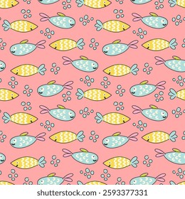 Colorful seamless fish pattern for children kids design projects vector illustration