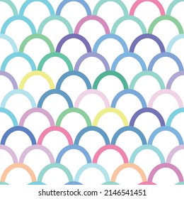 Colorful seamless fish scale vector pattern, mermaid print with scattered colors, geometric background.