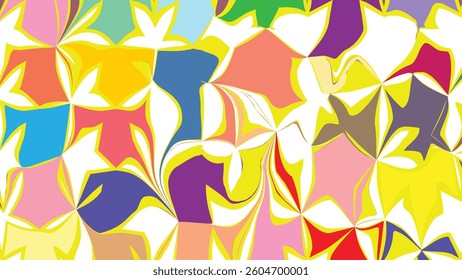  Colorful seamless floral and leafy pattern with vibrant shapes and silhouettes, featuring pink, 