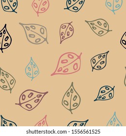 Colorful seamless floral pattern. Abstract print for fabric, wrapping paper and other surfaces. Twigs on a light beige background.