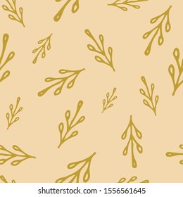 Colorful seamless floral pattern. Abstract print for fabric, wrapping paper and other surfaces. Twigs
  on a light beige background.