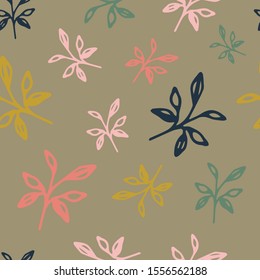 Colorful seamless floral pattern. Abstract print for fabric, wrapping paper and other surfaces. Leaves
  on a gray background.