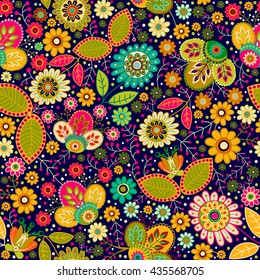 Colorful seamless floral pattern. Bright summer backdrop. Flowers wallpaper