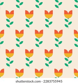 Colorful seamless floral pattern - geometric design. Vintage trendy background with flowers. Vector illustration. Textile endless print