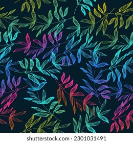 Colorful Seamless Floral Pattern with Gradient Style. Hand Drawn Flower Motif for Fashion, Wallpaper, Wrapping Paper, Background, Fabric, Textile, Apparel, and Card Design