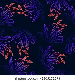 Color del patrón floral sin foco con estilo gradiente. Motivo de flor dibujado a mano para la moda, papel tapiz, papel envuelto, fondo, tela, textiles, ropa y diseño de tarjetas