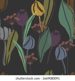 Colorful seamless floral pattern with hand draw spring flower. Vector 10 EPS for your creative design