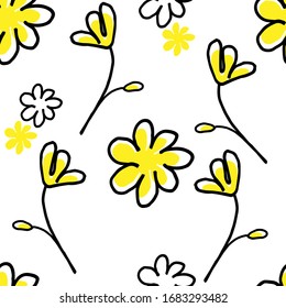 Colorful seamless floral pattern with hand draw spring flower. Vector 10 EPS for your creative design