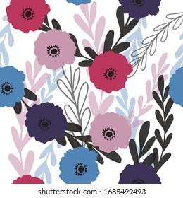 Farbiges, nahtloses Blumenmuster mit handgezeichneter Federblume. Vektorillustration 10 EPS für Ihr kreatives Design