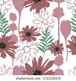 Colorful seamless floral pattern with hand draw spring flower. Vector 10 EPS for your creative design