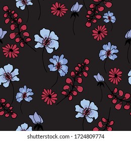 Colorful seamless floral pattern with hand draw spring flower. Vector 10 EPS for your creative design