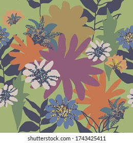 Colorful seamless floral pattern with hand draw spring flower. Vector 10 EPS for your creative design