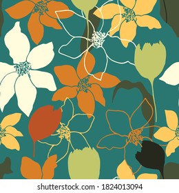 Colorful seamless floral pattern with hand draw spring flower. Vector 10 EPS for your creative design