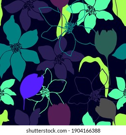 Colorful Seamless Floral Pattern With Hand Draw Spring Flower. Vector 10 EPS For Your Creative Design