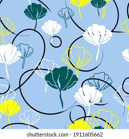 Colorful seamless floral pattern with hand draw spring flower. Vector 10 EPS for your creative design