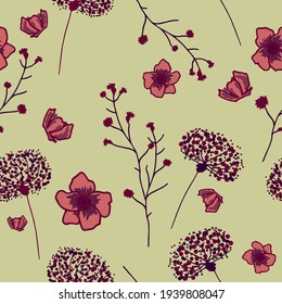 Colorful seamless floral pattern with hand draw spring flower. Vector 10 EPS for your creative design