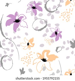 Colorful seamless floral pattern with hand draw spring flower. Vector 10 EPS for your creative design