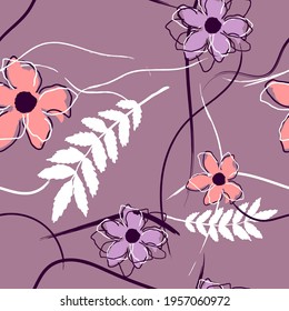 Colorful seamless floral pattern with hand draw spring flower. Vector 10 EPS for your creative design