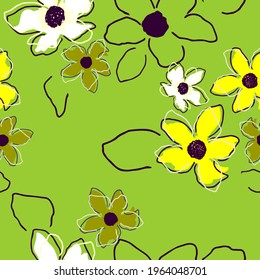Colorful seamless floral pattern with hand draw spring flower. Vector 10 EPS for your creative design