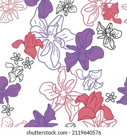 Colorful seamless floral pattern with hand draw spring flower. Vector 10 EPS for your creative design