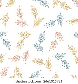 Colorful Seamless Floral Pattern with Leaves. Leaf Branch. Handmade. Hand drawing. Not AI. Vector illustration.