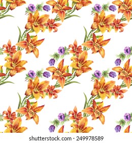 Colorful Seamless floral pattern on white background with butterflies vector illustration