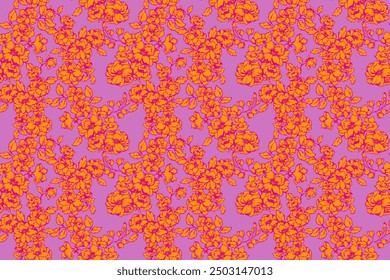 Colorful seamless floral pattern. Ornate botanical design on a purple background. Hand drawing summer blooming meadow. Abstract artistic flower nature ornament. Vector illustration