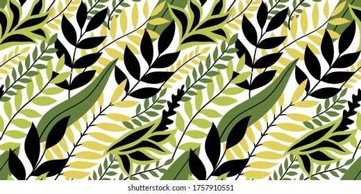 Colorful seamless floral pattern. Stylish summer background with bright tropical leaves.