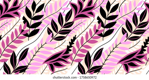 Patrón floral sin fisuras colorido. Elegante fondo de verano con brillantes hojas tropicales.