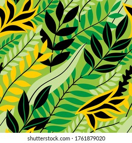 Colorful seamless floral pattern. Stylish summer background with bright tropical leaves.