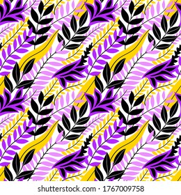 Colorful seamless floral pattern. Stylish summer background with bright tropical leaves.