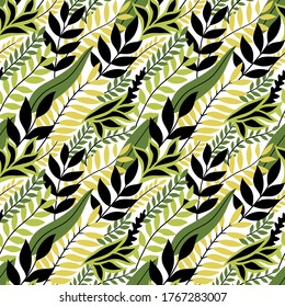 Colorful seamless floral pattern. Stylish summer background with bright tropical leaves.