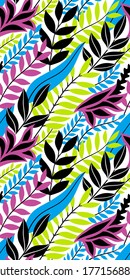 Colorful seamless floral pattern. Stylish summer background with bright tropical leaves.