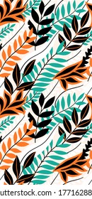 Colorful seamless floral pattern. Stylish summer background with bright tropical leaves.