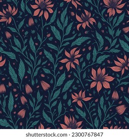 Patrón floral sin fisuras colorido que se puede repetir. Textura botánica vectorial limpia y hermosaEPS