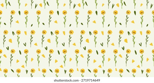 Farbenfrohe nahtlose Blumenmuster Vektordesign mit niedlichen Frühlingsblumen und Naturelementen mit Schmetterlingen und Herzen für eine dekorative Sommer-Tapete Illustration