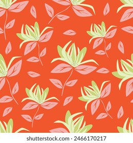 Colorful seamless floral pattern in warm (autumn) color palette. Forest plants collection - various flowers, berries, leaves. Template for postcards, fabrics, wrapping paper, creative design. Vector.