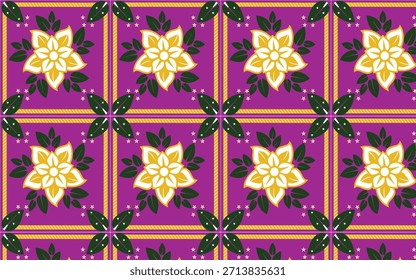 Padrão de telha floral sem costura colorida no estilo de arte popular moderno
