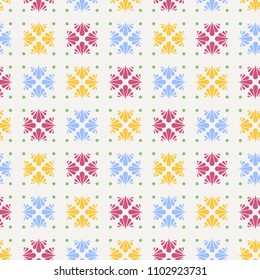 Colorful seamless flower polka pattern. Endless ornate ornament