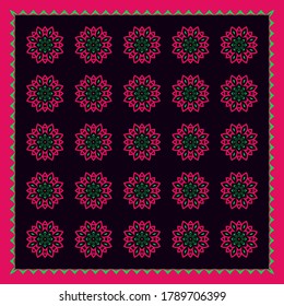 Se puede utilizar un patrón de flores sin costura colorido para fondos, motivos, baldosas, chales, pañuelos, pañuelos, tejidos, baldosas, plantillas. Vector.	
