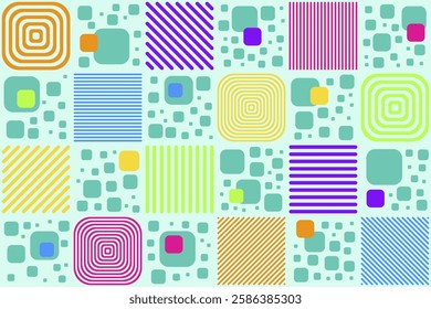 Colorful seamless geometric pattern. Abstract background with lines and squircles. Vector illustration for print, design and wallpaper.