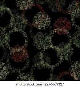 Colorful seamless geometric pattern with multicolored polka dots on a black background. Vector Vector illustration.