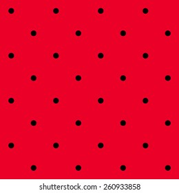 Colorful seamless geometric pattern in  polka dots on a red background. Vector illustration.