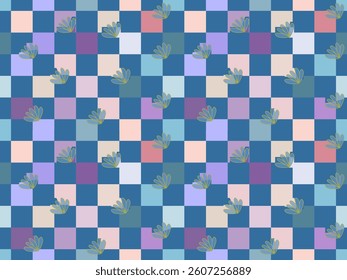 Colorful seamless geometric pattern with squares in pink, orange, and blue, perfect for a modern mosaic design or decorative wallpaper
