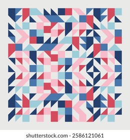 Colorful seamless geometric pattern with triangles, rhombuses and squares