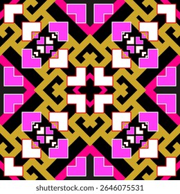 Colorful seamless geometric square pattern with pixel and icon design elements