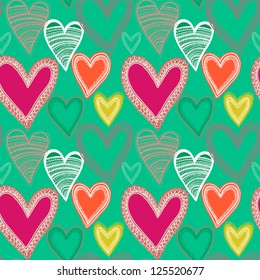 Colorful seamless hand-drawn heart pattern