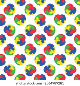 Colorful seamless hearts puzzles pattern on a white background vector.