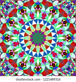 Colorful seamless kaleidoscope pattern background design - abstract ethnic vector mandala wallpaper illustration from triangles