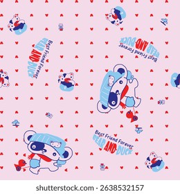 Colorful seamless kids pattern with cute animals and playful elements – perfect for children’s clothing, nursery decor, and wrapping paper designs